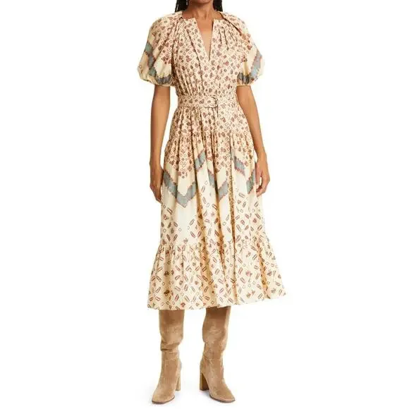 knee length dresses for ladies Ines Puff Sleeve Midi Dress – Augusta Twenty main image 1
